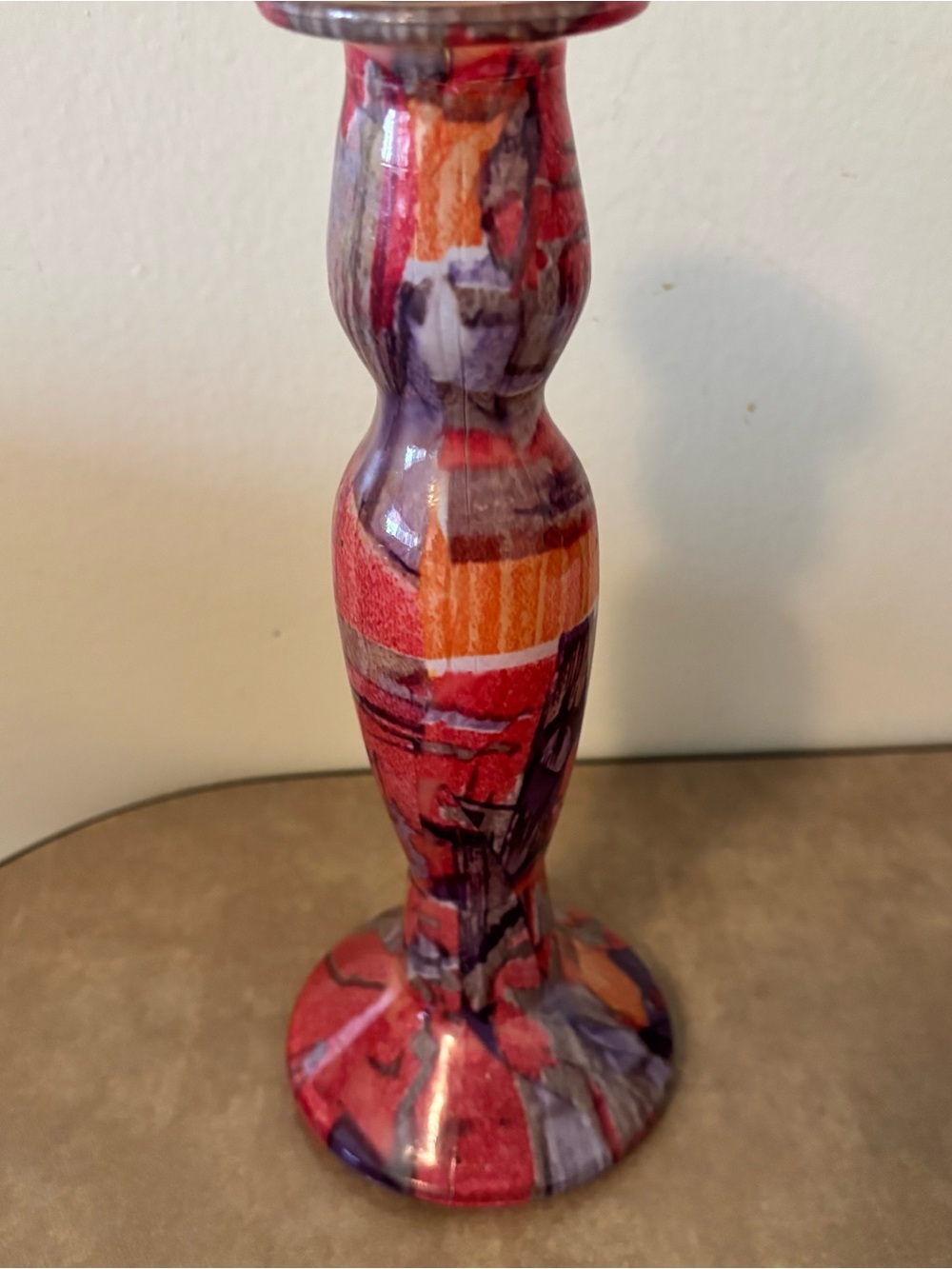 Vintage Colorful Abstract Patterned Candlestick with multicolor design